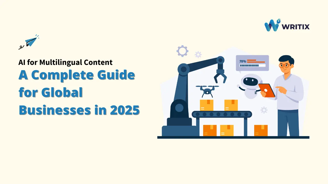 AI technology generating diverse Multilingual Content for several Global Businesses, illustrating fast content translation and localization.
